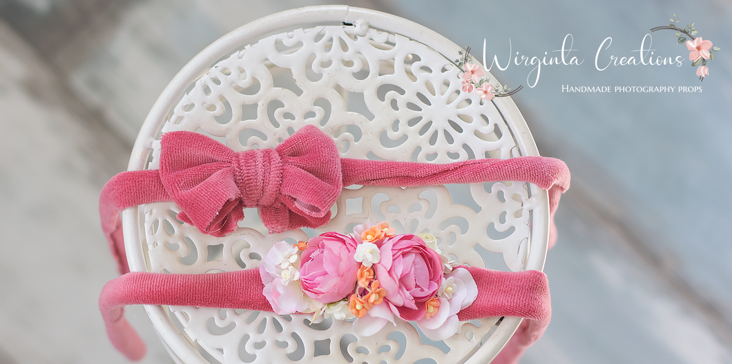 Tiebacks Bundle Set For 6 Months and Older|Velvet Bow and Artificial Flower| Posing Prop| Ready to Ship