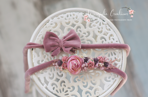Tiebacks Bundle Set For 6 Months and Older|Velvet Bow and Artificial Flower| Posing Prop| Ready to Ship