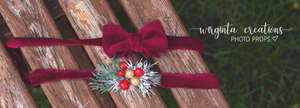 Tiebacks Bundle Set For 6 Months and Older|Velvet Bow and Artificial Flowers| Posing Prop|Christmas Festive| Ready to Ship