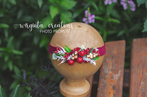 Tiebacks Bundle Set For 6 Months and Older|Velvet Bow and Artificial Flowers| Posing Prop|Christmas Festive| Ready to Ship