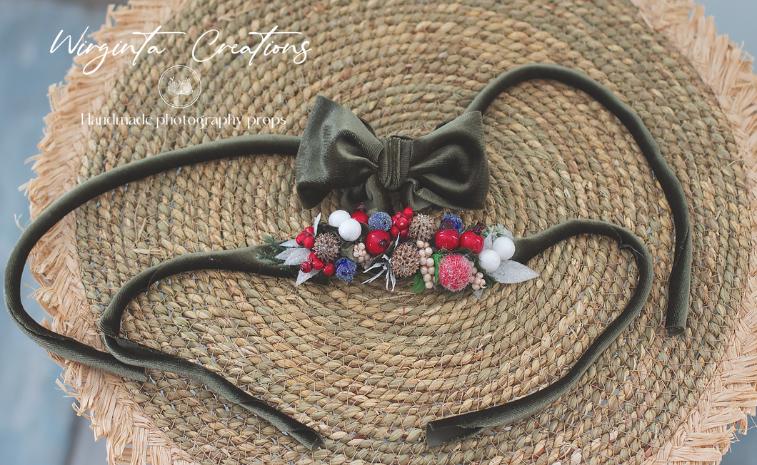 Tiebacks Bundle Set For 6 Months and Older|Velvet Bow and Artificial Flowers| Posing Prop|Christmas Festive| Ready to Ship