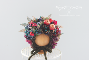 Handmade Flower Bonnet for Babies 12-24 Months | Dark Khaki | Artificial Flower Headpiece for Photography