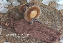 Load image into Gallery viewer, Handmade Tattered Style Teddy Bear Bonnet and Matching Outfit for 12-24 Months Old - Brown