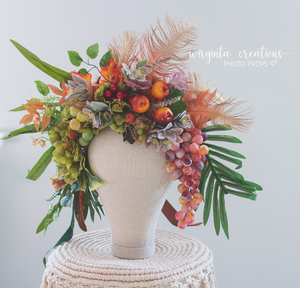 Large Headpiece | Handmade | Decorated with Artificial Fruits and Berries | Ready to Send