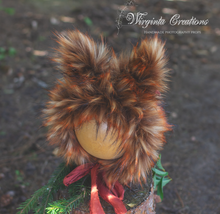 Load image into Gallery viewer, Handmade Tattered/Ruffle Style Baby Fox Bonnet - Burnt Orange - 12-24 Months - Photo Prop