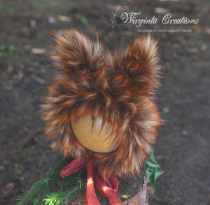 Handmade Tattered/Ruffle Style Baby Fox Bonnet - Burnt Orange - 12-24 Months - Photo Prop