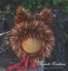 Handmade Tattered/Ruffle Style Baby Fox Bonnet - Burnt Orange - 12-24 Months - Photo Prop