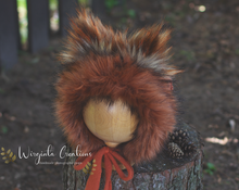 Load image into Gallery viewer, Tattered/Ruffle Style Baby Fox Bonnet - Burnt Orange - 6-24 Months - Photo Prop