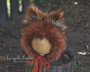 Tattered/Ruffle Style Baby Fox Bonnet - Burnt Orange - 6-24 Months - Photo Prop