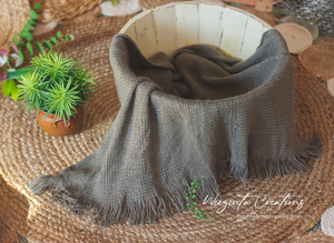 Large vintage textured layer, cover, blanket 60cm x 70cm. Chaki. Basket Layering Piece, Newborn, Sitter. Ready to send