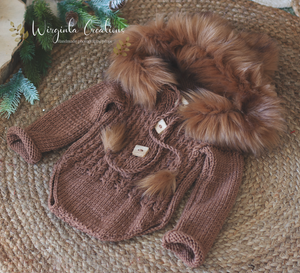 Brown Hooded Teddy Bear Photography Prop Outfit | 6-12 Months Old