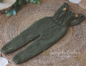 Handmade Bonnet and Matching Dungarees Outfit for 12-24 Months Old - Khaki