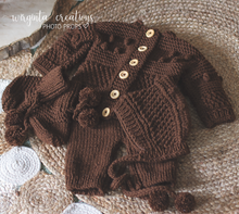 Load image into Gallery viewer, Handmade Four Piece Brown Knit Outfit Set for 6-12 Months Old. Photography Prop