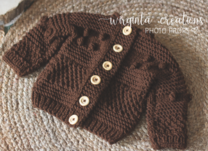 Handmade Four Piece Brown Knit Outfit Set for 6-12 Months Old. Photography Prop