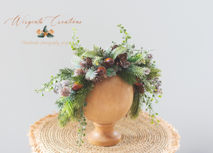 Green Festive Headpiece | Christmas Photography Crown | Artificial Pine Cone Headband | From 12 Months to an Adult