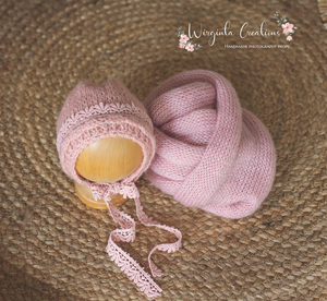 Newborn set | Pink| Knitted Wrap and Bonnet| Ready to Send