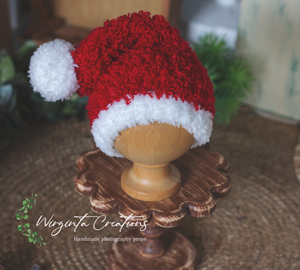 Christmas hat| Knitted with Pom-Pom| White and Red| Photography Prop