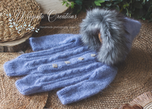 Load image into Gallery viewer, Mohair blue knitted hooded &quot;Eskimo&quot; style romper for 12-24 months old. Children photography prop, outfit