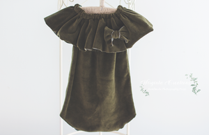 Flower Bonnet and Matching outfit for 12-24 months old. Dusty khaki