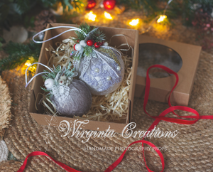 Christmas baubles| Set of 2 Tree Decorations| Grey Luxury Handmade Balls