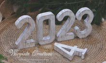 Load image into Gallery viewer, Wooden numbers bundle, Free-standing, Distressed white. Numbers 2023 and 4. New Years decoration, Photo prop, Home decor, Studio prop