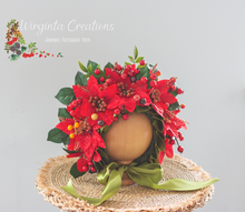 Load image into Gallery viewer, Handmade Flower Bonnet for Babies 6-24 Months |Red, Green | Artificial Flower Headpiece for Photography
