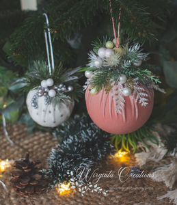 Christmas baubles| Set of 2 Tree Decorations| Blush Pink and White Luxury Handmade Balls