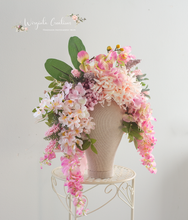 Load image into Gallery viewer, Large cascading headpiece decorated with artificial flowers for adult. Pink. Photography Crown