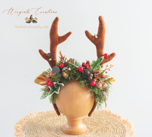 Load image into Gallery viewer, Festive Fawn Antler Headband - Handmade Christmas Photography Headband with Berries &amp; Bits
