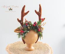 Load image into Gallery viewer, Festive Fawn Antler Headband - Handmade Christmas Photography Headband with Berries &amp; Bits