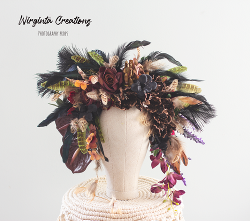 Large Handmade Crown | Cascading Style | Maternity Headpiece | Luxury Fashion Feather Headband