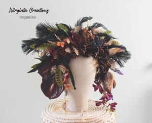 Large Handmade Crown | Cascading Style | Maternity Headpiece | Luxury Fashion Feather Headband