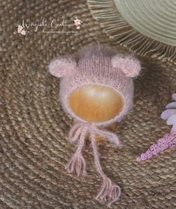 Blush Pink Knitted Newborn Outfit with Matching Bonnet - Photo Prop