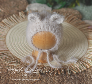 Mushroom Beige Knitted Newborn Outfit with Matching Bonnet - Photo Prop