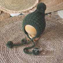Load image into Gallery viewer, Khaki Knitted Romper and Matching Bonnet for 9-18 months old. Unique Stitch. Photography Prop, Outfit