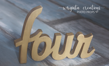 Load image into Gallery viewer, Curved Wooden Letters Two, Three or Four | Golden Colour | Free-Standing Word | Unique Photography Prop | Room Decor | Birthday Decoration