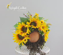 Load image into Gallery viewer, Sunflower Flower Bonnet | Floral Photo Prop for 12-24 Months | Ready to send
