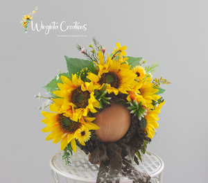 Sunflower Flower Bonnet | Floral Photo Prop for 12-24 Months | Ready to send