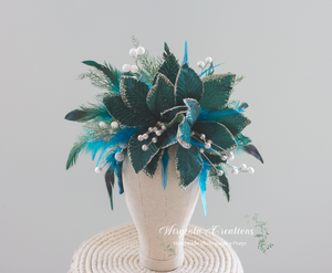 Large Handmade Crown | Cascading Style | Maternity Headpiece | Turquoise | Luxury Fashion Feather Headband