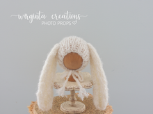 Load image into Gallery viewer, Alpaca Yarn Bunny Bonnet | Hand-Knitted |Cream | Floppy Ears | Easter | Sizes available: 6-12 months old and 12-24 months old