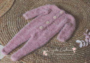 Blush Mauve Knitted Newborn Footed Romper with Matching Bonnet - Photo Prop
