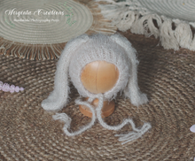 Load image into Gallery viewer, Mushroom Beige Knitted Newborn Bunny Outfit with Matching Bonnet - Photo Prop