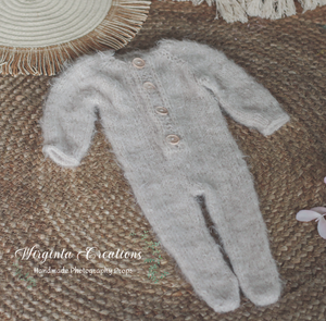 Mushroom Beige Knitted Newborn Bunny Outfit with Matching Bonnet - Photo Prop
