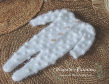 Load image into Gallery viewer, White Bubbly-Knit Newborn Footed Outfit with Matching Bonnet - Photo Prop