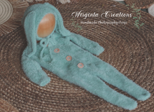 Load image into Gallery viewer, Mint Knitted Newborn Bunny Outfit with Matching Bonnet - Photo Prop