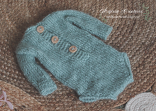 Load image into Gallery viewer, Mint Knitted Newborn Bunny Outfit with Matching Bonnet - Photo Prop