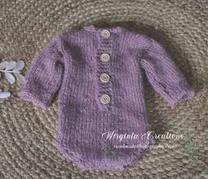 Plum Colour Knitted Newborn Bunny Outfit with Matching Bonnet - Photo Prop