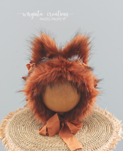 Load image into Gallery viewer, Tattered/Ruffle Style Baby Fox Bonnet - Burnt Orange - 12-24 Months - Photo Prop