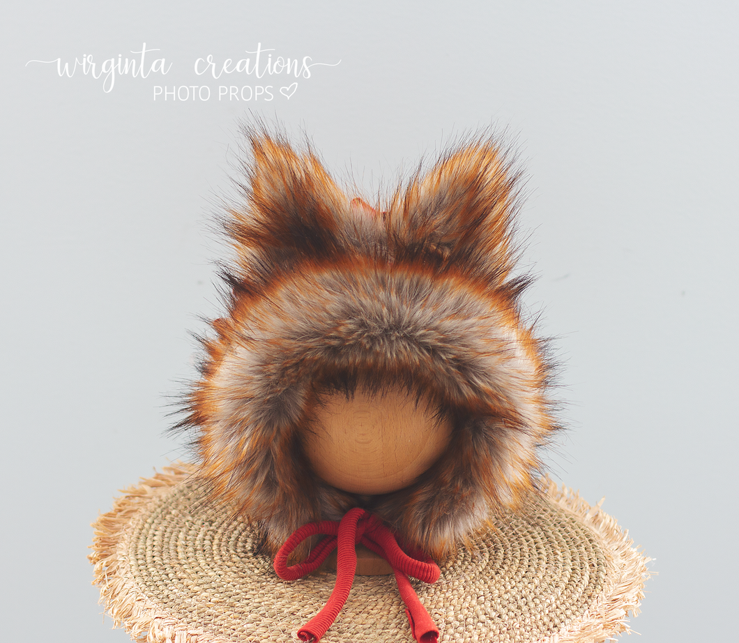Tattered/Ruffle Style Baby Fox Bonnet | Burnt Orange | 12-24 Months | Photo Prop | Woodlands
