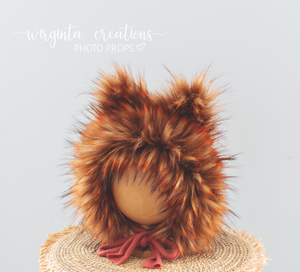 Tattered/Ruffle Style Baby Fox Bonnet | Burnt Orange | 12-24 Months | Photo Prop | Woodlands